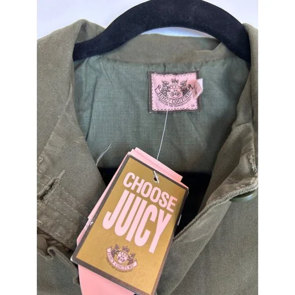NWT Juicy Couture Y2K Youth Olive Army Green Utility Jacket Coat w Pockets Sz 14